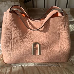 Salmon Pink Leather Furla Handbag with Orange Interior